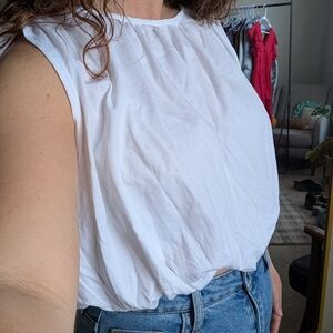 Anthropologie White Gathered Blouse